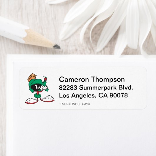 Marvin met laser naar boven gericht etiket (Insitu)