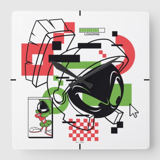 MARVIN THE MARTIAN™ Glitch Vierkante Klok (Voorkant)
