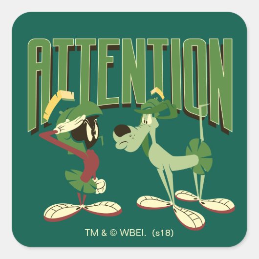 MARVIN THE MARTIAN™ & K-9 "Attentie" Vierkante Sticker (Voorkant)