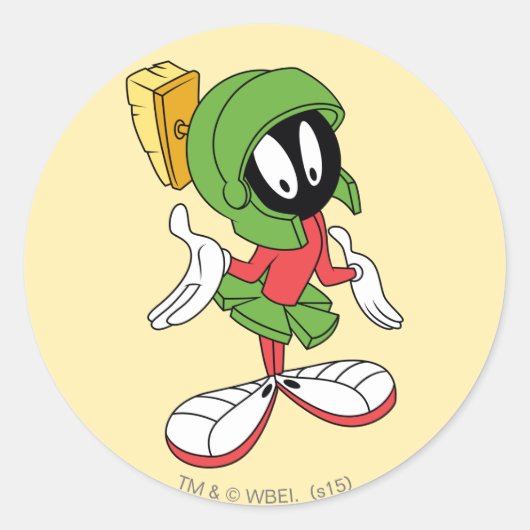 MARVIN THE MARTIAN™ Shrug Ronde Sticker (Voorkant)