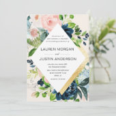 marvy blush floral gold border bruiloft uitnodigin kaart (Staand voorkant)