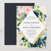 marvy blush floral gold border bruiloft uitnodigin kaart (Voorkant / Achterkant)