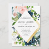 marvy blush floral gold border bruiloft uitnodigin kaart (Voorkant)