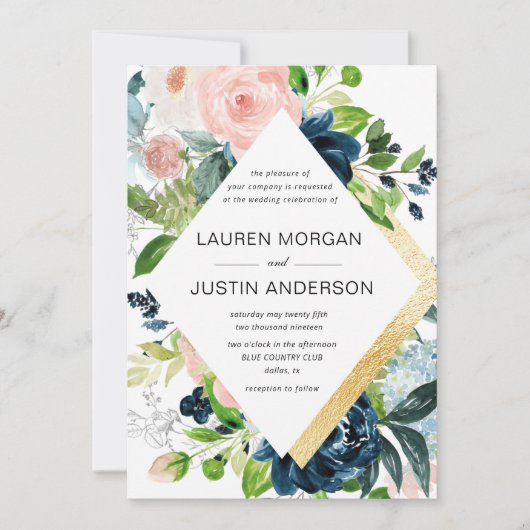 marvy blush floral gold border bruiloft uitnodigin kaart (Voorkant)