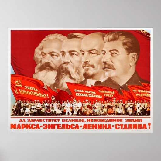 Marx, Engels, Lenin en Stalin, 1953 Propaganda Poster (Voorkant)