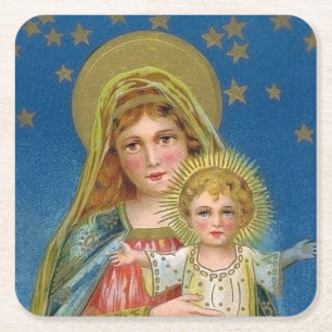 Mary and Baby Jesus Vintage Christmas Kartonnen Onderzetters