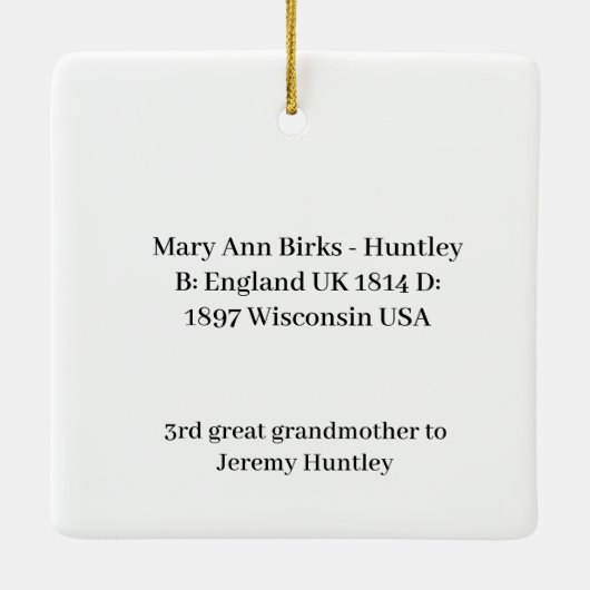 Mary Ann Huntley 1814-1897 Keramisch Ornament (Achterkant)