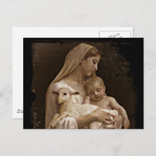 Mary Baby Jesus en Lamb Briefkaart (Voorkant / Achterkant)