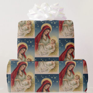 Mary Baby Jesus Halo Kaart Reproductie Cadeaupapier