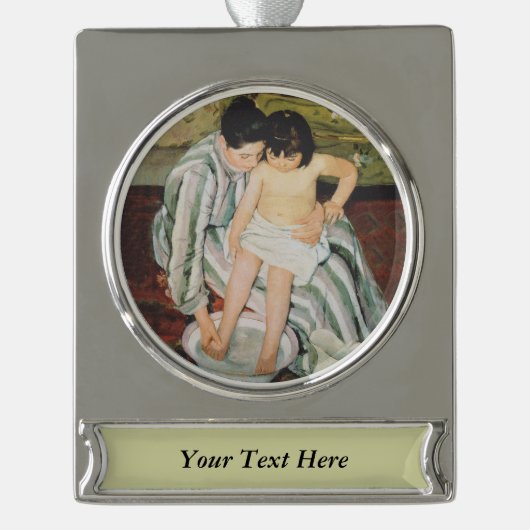Mary Cassatt Child's Bath Painting Verzilverd Banner Ornament (Voorkant)