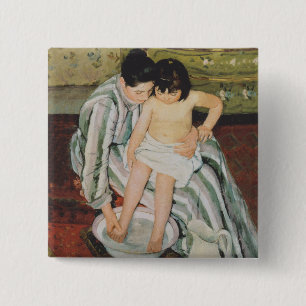 Mary Cassatt Child's Bath Painting Vierkante Button 5,1 Cm