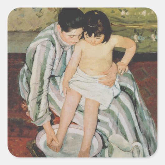 Mary Cassatt Child's Bath Painting Vierkante Sticker (Voorkant)
