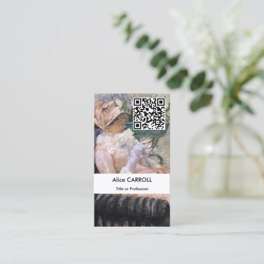 Mary Cassatt - de Beker van Tea - QR Code Visitekaartje (Staand voorkant)