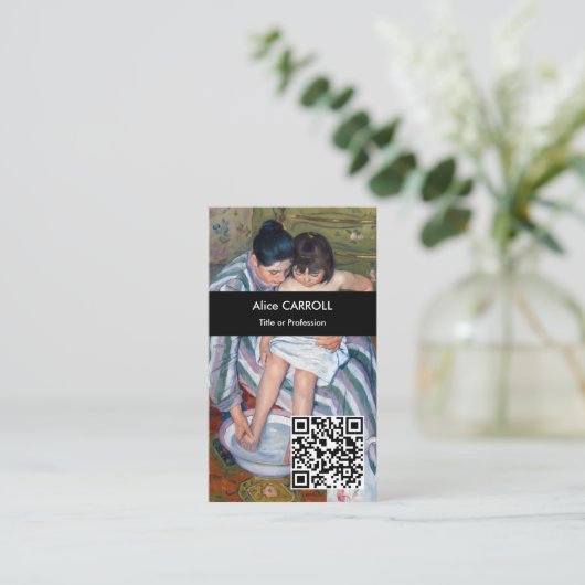 Mary Cassatt - de Waaier van het Kind - QR Code Visitekaartje (Staand voorkant)