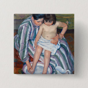 Mary Cassatt - Het bad van het kind / Het bad Vierkante Button 5,1 Cm