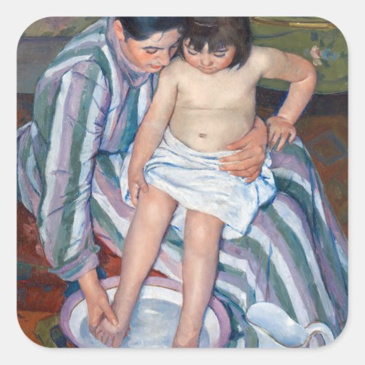 Mary Cassatt - Het bad van het kind / Het bad Vierkante Sticker (Voorkant)