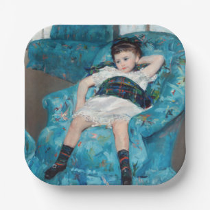 Mary Cassatt - Jong meisje in een blauwe fauteuil Papieren Bordje