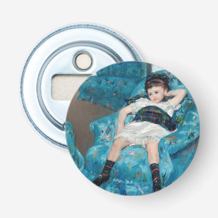 Mary Cassatt - Jong meisje in een blauwe stoel Button Flesopener