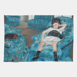 Mary Cassatt - Jong meisje in een blauwe stoel Theedoek