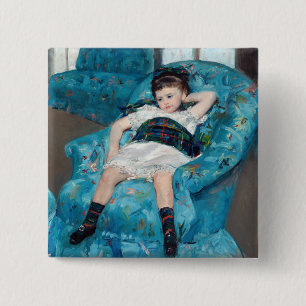 Mary Cassatt - Jong meisje in een blauwe stoel Vierkante Button 5,1 Cm