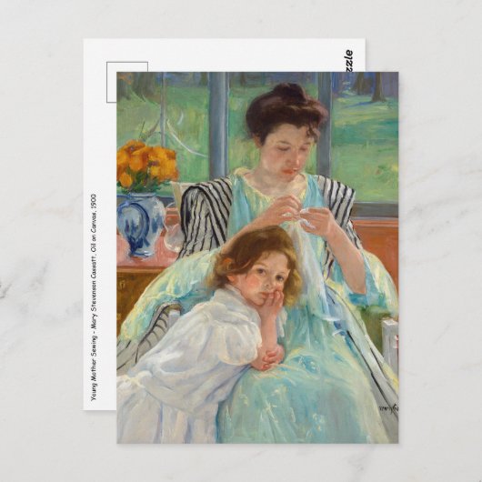 Mary Cassatt - Jonge moeder die naait Briefkaart (Voorkant / Achterkant)