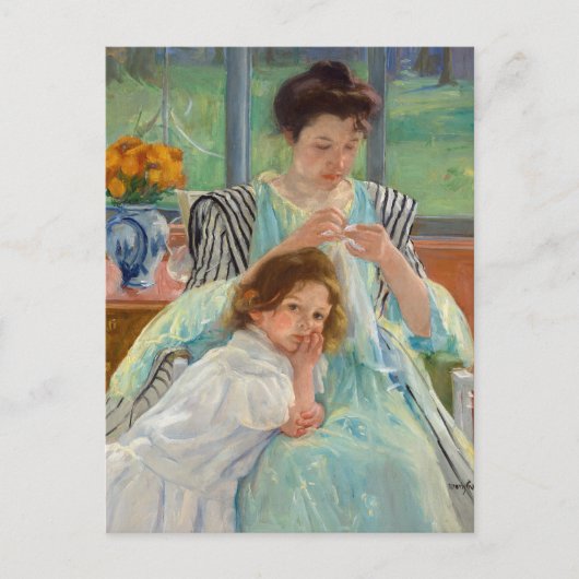 Mary Cassatt - Jonge moeder die naait Briefkaart (Voorkant)