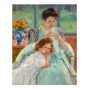 Mary Cassatt - Jonge Moeder die Naait Foto Afdruk