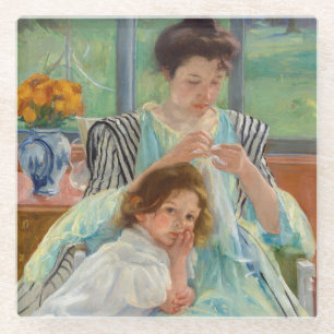 Mary Cassatt - Jonge Moeder die Naait Glazen Onderzetter
