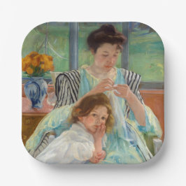 Mary Cassatt - Jonge moeder die naait Papieren Bordje