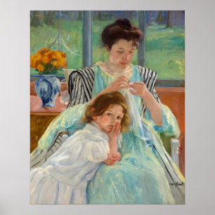 Mary Cassatt - Jonge moeder die naait Poster