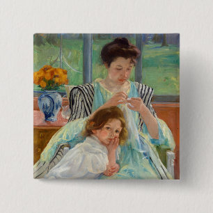 Mary Cassatt - Jonge moeder die naait Vierkante Button 5,1 Cm
