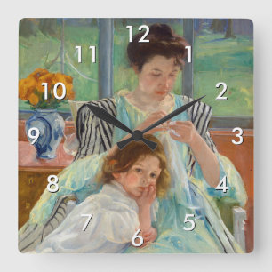 Mary Cassatt - Jonge Moeder die Naait Vierkante Klok