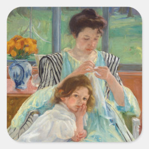 Mary Cassatt - Jonge Moeder die Naait Vierkante Sticker