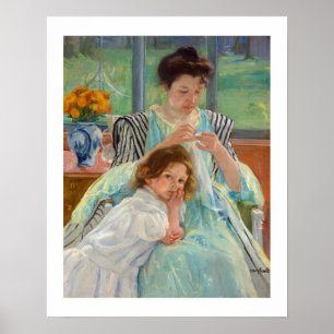 Mary Cassatt - Jonge Moeder Naait Poster