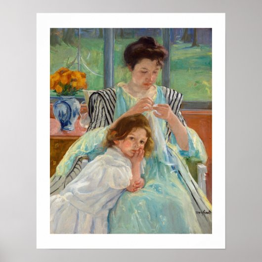 Mary Cassatt - Jonge Moeder Naait Poster (Voorkant)