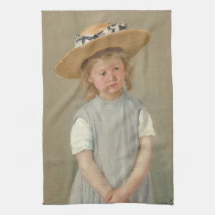 Mary Cassatt - Kind in een strohoed Theedoek