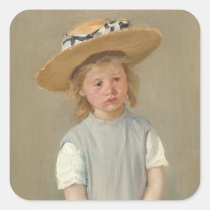 Mary Cassatt - Kind in een strohoed Vierkante Sticker