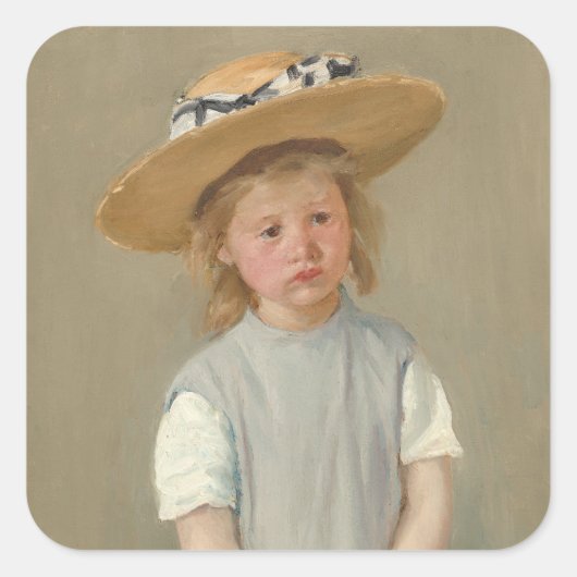 Mary Cassatt - Kind in een strohoed Vierkante Sticker (Voorkant)