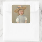 Mary Cassatt - Kind in een strohoed Vierkante Sticker (Tas)