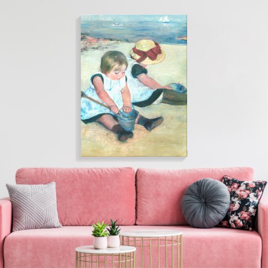 Mary Cassatt - Kinderen die op het strand spelen Canvas Afdruk (Insitu (Woonkamer))
