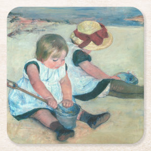 Mary Cassatt - Kinderen die op het strand spelen Kartonnen Onderzetters