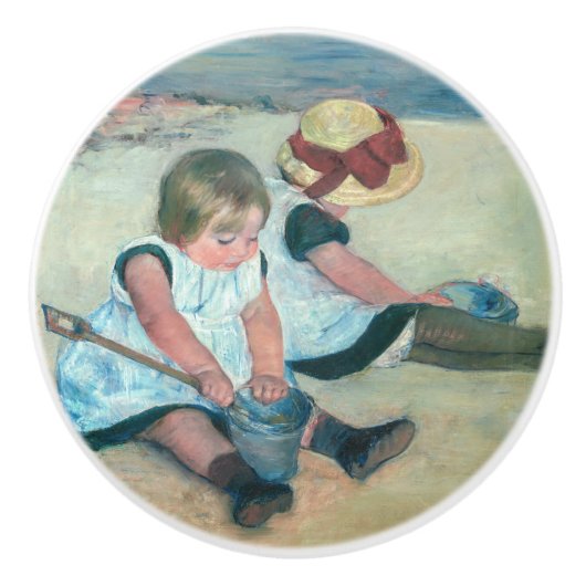 Mary Cassatt - Kinderen die op het strand spelen Keramische Knop (Voorkant)