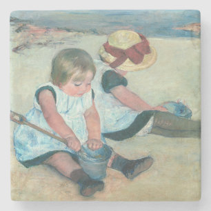 Mary Cassatt - Kinderen die op het strand spelen Stenen Onderzetter