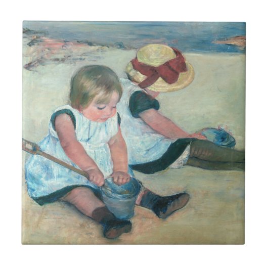 Mary Cassatt - Kinderen die op het strand spelen Tegeltje (Voorkant)