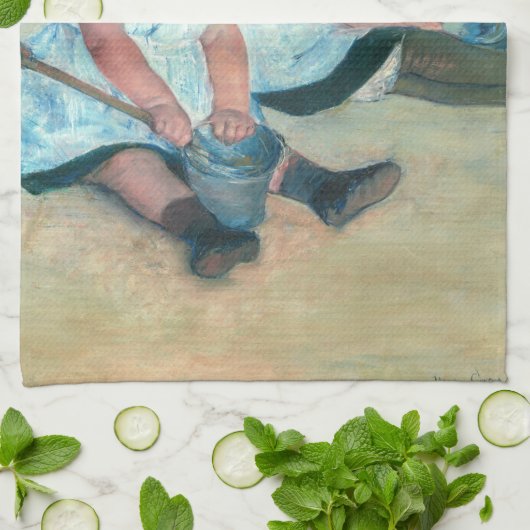 Mary Cassatt - Kinderen die op het strand spelen Theedoek (Gevouwen)