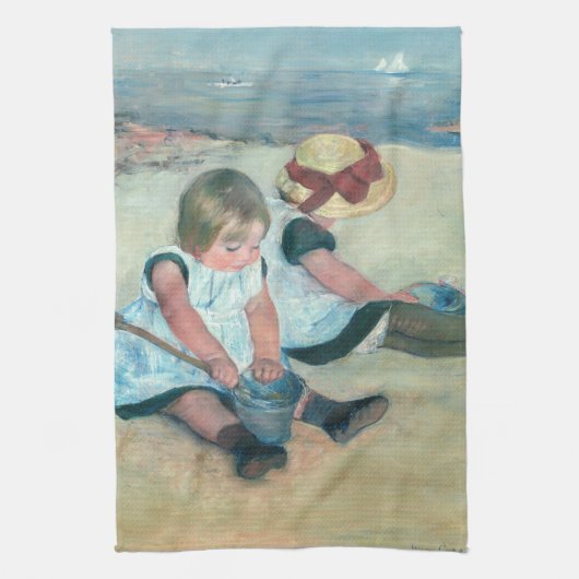 Mary Cassatt - Kinderen die op het strand spelen Theedoek (Verticaal)