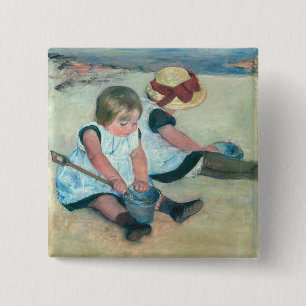Mary Cassatt - Kinderen die op het strand spelen Vierkante Button 5,1 Cm