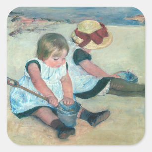 Mary Cassatt - Kinderen die op het strand spelen Vierkante Sticker