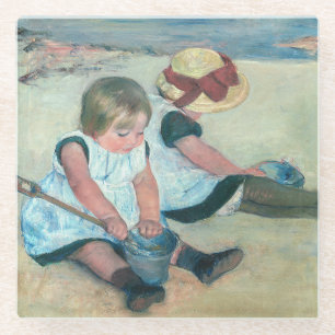 Mary Cassatt - Kinderen spelen op het strand Glazen Onderzetter
