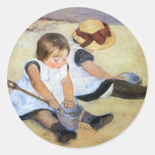 Mary Cassatt, Kinderen spelen op het strand, Ronde Sticker (Voorkant)